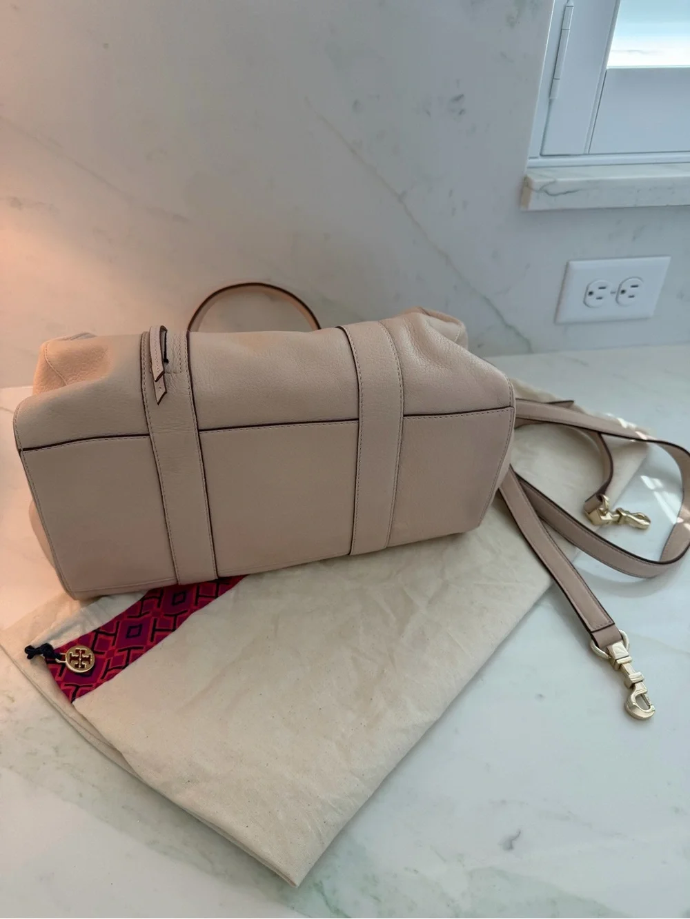 Tory Burch Robinson Pink Leather Satchel with Detachable Strap